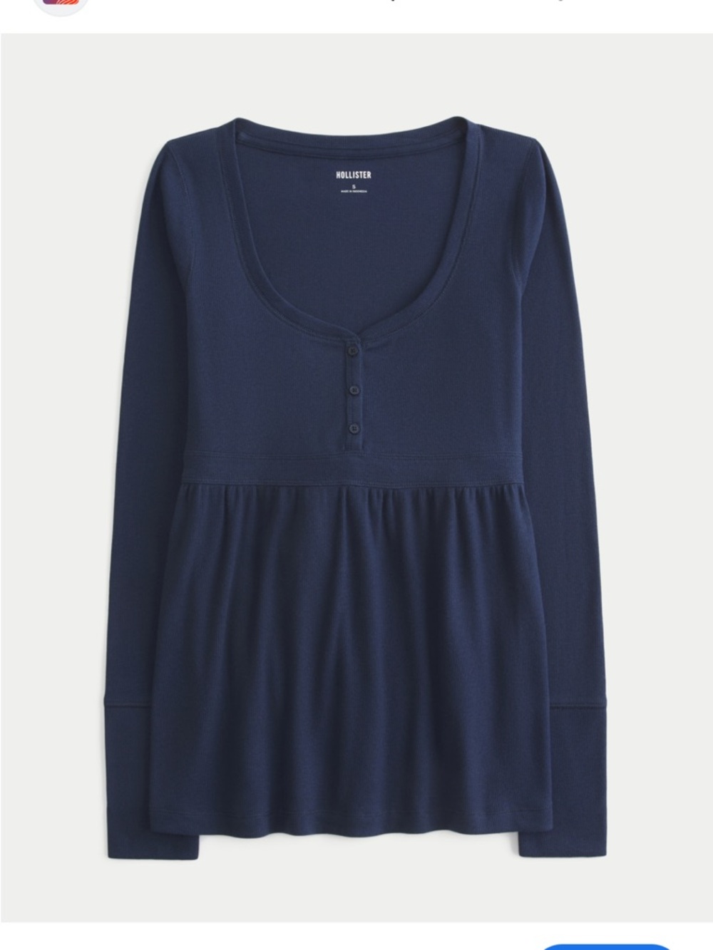 Hollister Women's Navy Henley Babydoll Long-Sleeve Top